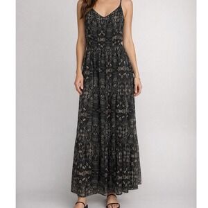 Caslon Womens Black Grey Abstract Print Maxi Dress Size L Adjustable Straps